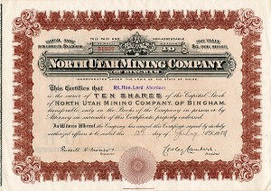 North Utah Mining Co. - Stock Certificate